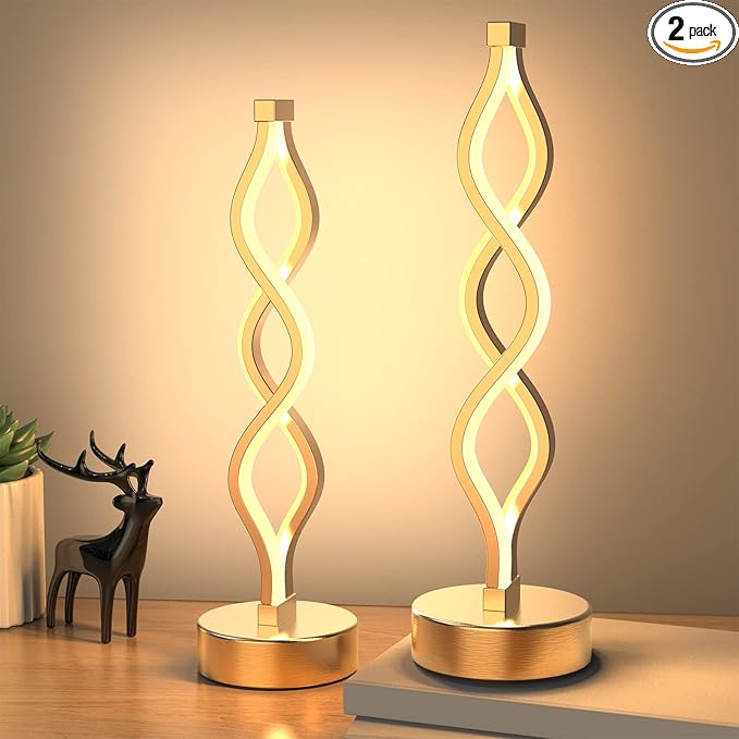 NUÜR Gold Lamps for Bedrooms Set of 2, Small Table Lamp, 3 Colour Temperature, 15.8 Inch Height, Bedsides Lamps for Living Room
