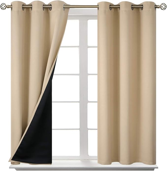 BGment 45 Inch Curtains for Bedroom - Short Blackout Curtains for Small Window/Cafe Thermal Insulated Grommet Drapes, 2 Panels, Each 42 Inch Wide, Beige