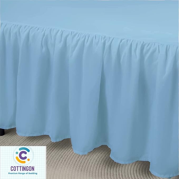 Cottingon Ruffled Bed Skirt with Split Corners-Dust Ruffle - 14" Drop 100% Microfiber Soft,Sheen & Luxurious Look - Bed Skirts (Light Blue -Queen)