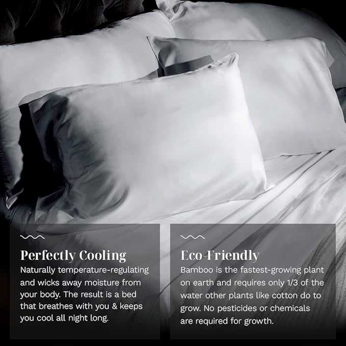 LUXOME 100% Rayon (Viscose) from Bamboo Pillowcase Set (Standard/Queen) | 400 Thread Count | Moisture-Wicking | Envelope Closure | White