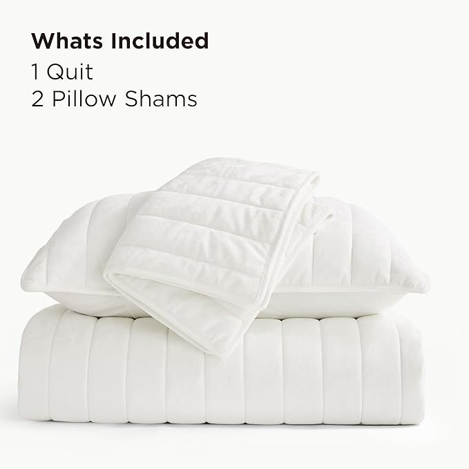 Bedsure Velvet Quilt Queen Size Set - Lightweight Velvet Comforter Queen, Luxury Bedspread Coverlet, Ultra-Soft Winter Bedding Set with 2 Pillow Shams, 90"x96", Cream White