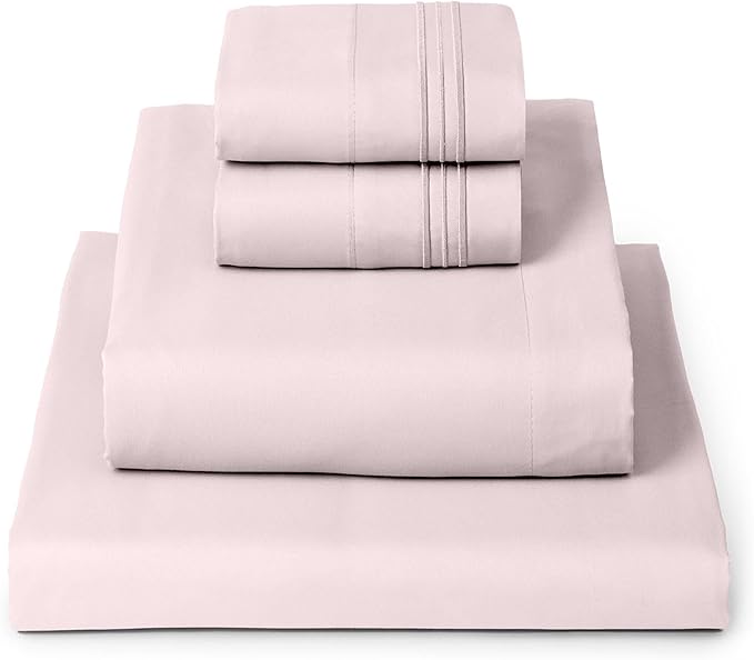 Mellanni Twin XL Sheet Set - 4-Piece Iconic Collection Bedding, (Including 2 Pillowcases), 16-Inch Deep Pocket, Easy Care, Extra Soft, Cooling Sheets, Brushed Microfiber - Blush Pink