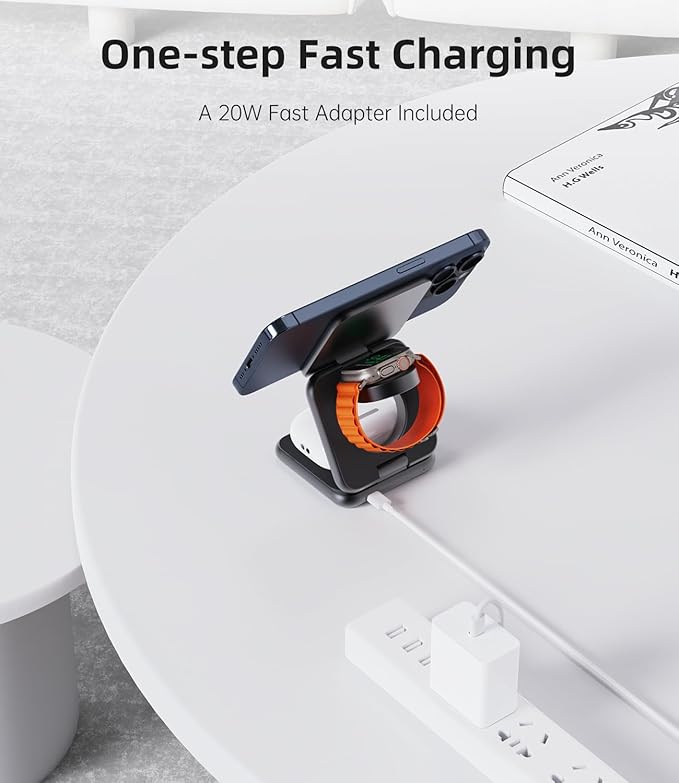 Foldable Magnetic Wireless Charger, KU XIU X40 Aluminum Alloy 3 in 1 Charging Station for Apple, Fast Magnetic Charger Stand for iPhone 17 16 15 14 13 12 Series, 5W for iWatch, AirPods 3/2/Pro, Gray