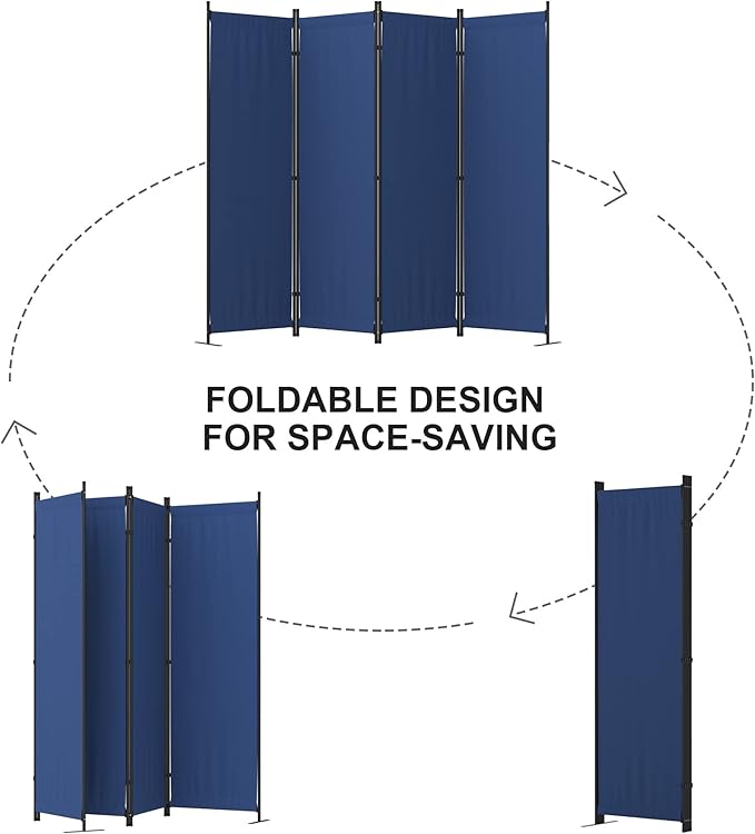 Room Divider, 4 Panel Folding Privacy Screen, 88” Portable Separating with 3 Metal Feet, Partition Room Dividers, Lightweight Freestanding Wall Divider Screen for Office Bedroom Hospital(Blue)