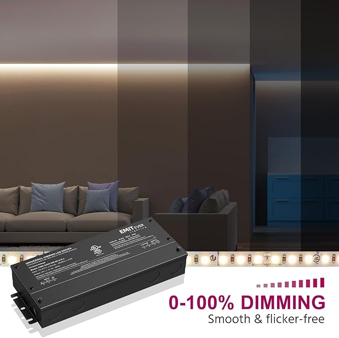 EMITEVER Dimmable Led Driver, 300W AC 110V-277V to DC 24V Transformer, 5-in-1 Dimming: ELV/MLV/TRIAC / 0-10V / 1-10V / 10V PWM/Potentiometer, Waterproof IP67 and UL Listed