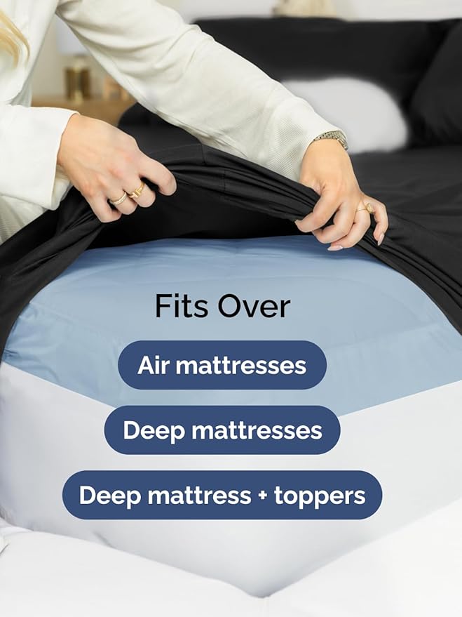 Extra Deep Queen Sheet Set - 6 Piece Breathable and Cooling Sheets - Hotel Luxury Bed Sheets Set - Easy & Secure Fit - Soft, Wrinkle Free and Comfy Sheets Set - Black Sheet Set with Extra Deep Pockets