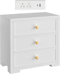 COWMOU Nightstand with Drawers 3 Drawer Night Stand with Charging Station Farmhouse Style Large Bed Side Table Wooden Dresser for Bedroom Living Room (1, White)