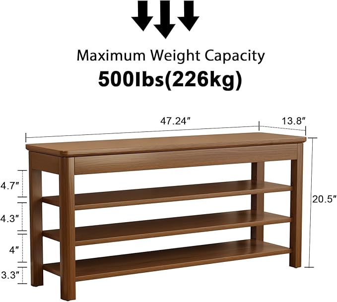AQIMUELE 3 Tier Shoe Bench with Storage, Wood Shoe Rack for Front Door Entrance, Entryway Shoe Storage Bench.