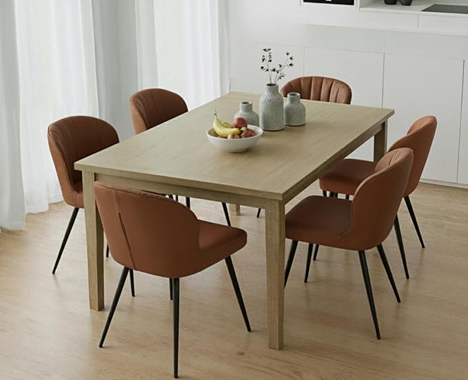 EALSON Modern Dining Chairs Set of 6 Upholstered Leather Accent Dining Room Chairs with Metal Legs Comfortable Armless Kitchen Chairs for Living Room/Dining Room, Brown