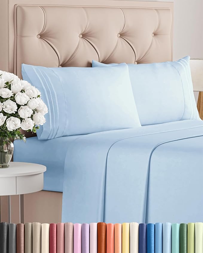 King Size 4 Piece Sheet Set - Comfy Breathable & Cooling Bed Sheets Set - Hotel Luxury Bedding for Women, Men, Kids, Teens, Boys & Girls - Deep Pockets, Soft and Wrinkle Free - Oeko-Tex - Light Blue