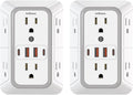 2 Pack Outlet Extender Surge Protector, 6 Outlet Splitter with 4 USB Outlet (2 USB A,2 USB C), 3Sided Power Strip with Adapter Spaced Outlets for Home, Office, Travel(White)