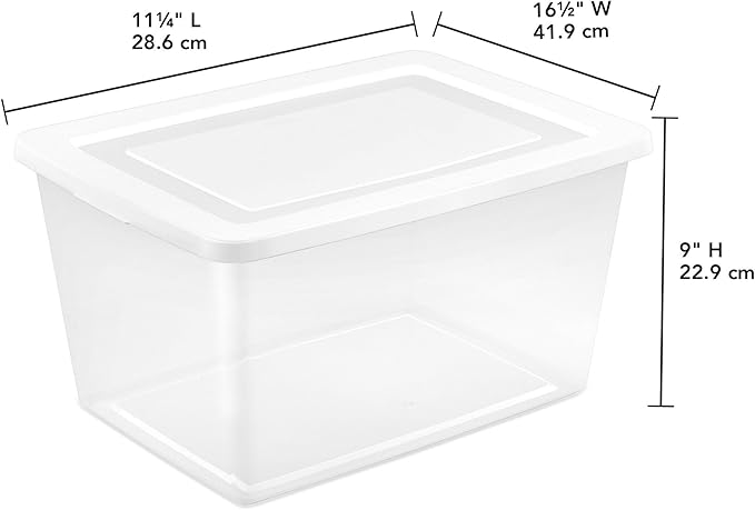 Sterilite 32 Pack Storage Box, 58 Quart Stackable Tote, Clear Plastic Container with Secure Snapping Lids for Home and Office Organization, White