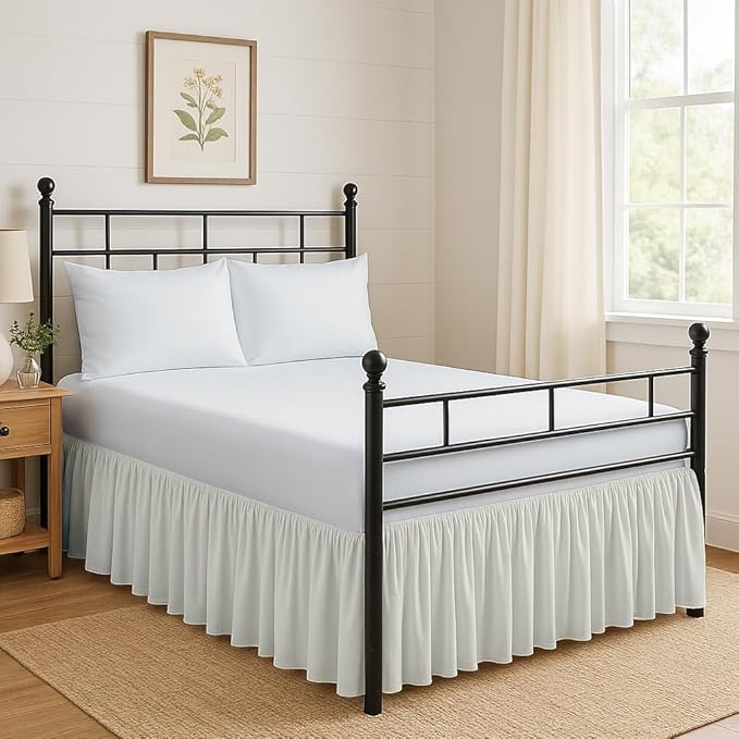 Ruffled Bed Skirt Split Corners with Platform, Tailored Fit Hotel Quality Wrinkle Free Ultra-Soft Microfiber Dust Ruffle, Upto 28 Inch Drop, Twin, Ivory