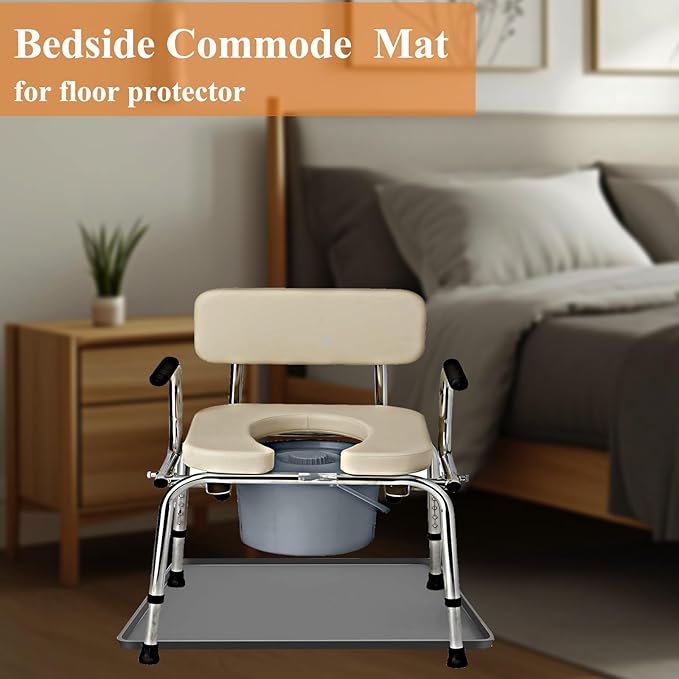 Bedside Commode Mat for Floor Protector - Silicone Bedside Toilet Mats for Seniors with Raised Edge Recyclable Non-Slip Commode Pad Under Portable Bedside Commode Adults Potty Chair (Gray, 24"X20")