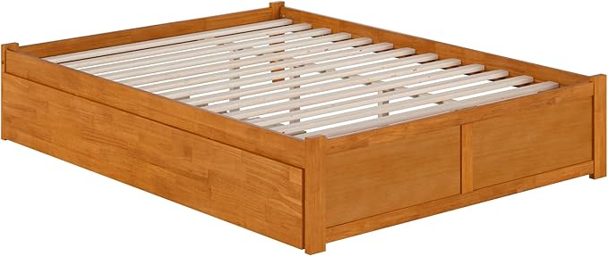 AFI Concord Queen Solid Wood Platform Bed with Footboard & Twin XL Trundle in Light Toffee