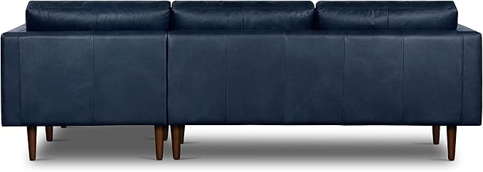 Poly & BARK Napa Right-Facing Sectional Sofa – 104.5” Italian Leather Sectional with Chaise – Midnight Blue – Full-Grain Pure-Aniline & Semi-Aniline Upholstery