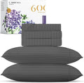 Carressa Linen Striped Split King Sheets Sets for Adjustable Bed - 100% Egyptian Cotton 600 Thread Count 5 PC Top Split King Sheet (Dark Grey), 16" Deep Pocket Soft Cooling Luxury Hotel Damask Sheets