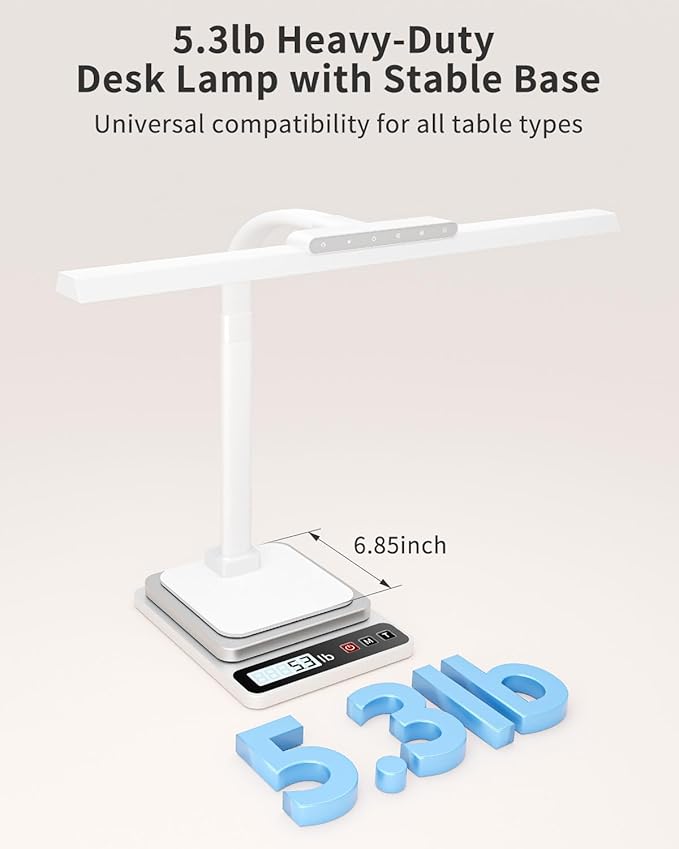 LED Desk Lamp with Base, 24W Brightness Touch Control Desk Light for Home Office, Eye-Caring Tall Adjustable Architect Lights for Reading, Drawing, Crafts, Gaming, Workbench, Study