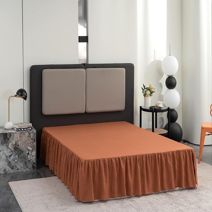 Terracotta Bed Skirt Full Size Ruffled Bed Skirt with Split Corners, Full Bed Skirt 12 Inch Drop, Full Size Bed Skirt Terracotta for Ruffled Bed Skirt with Split Corners, Bed Skirts Full Size