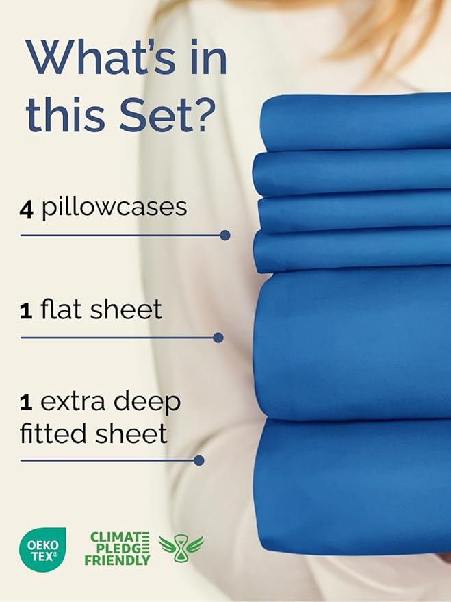 Extra Deep Cal King Sheet Set - 6 Piece Breathable and Cooling Sheets - Hotel Luxury Bed Sheets Set - Easy Fit - Soft, Wrinkle Free and Comfy Sheets Set - Royal Blue Sheet Set with Extra Deep Pockets