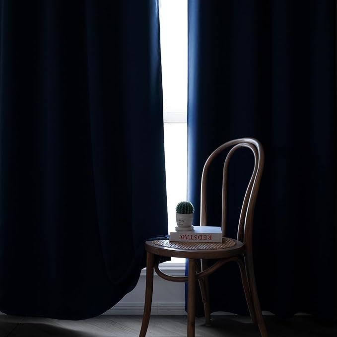 Blackout Curtains 84 Inch Length 2 Panels Set, Black Out Curtains for Bedroom 84 Inch Long, Rod Pocket Energy Saving Room Darkening Drapes for Living Room Window Navy Blue(W52 x L84)