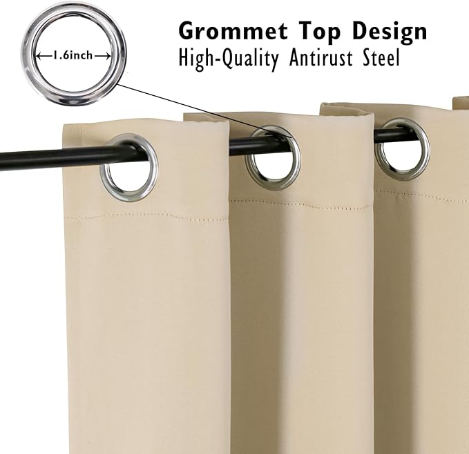ChrisDowa Small Window Curtains 36 inches Long for Bedroom - Grommet Short Thermal Insulated Room Darkening Curtains for Kitchen (2 Panels, Biscotti Beige, 52 x 36 Inch)