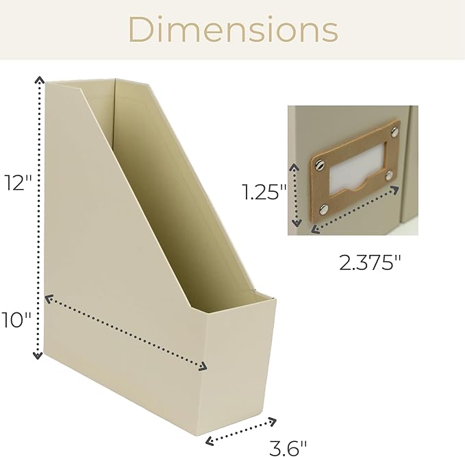 BLU MONACO | Cardboard Magazine File Holder Set of 6 | Vertical Magazine File Holder with Label Slots | Beige Linen Foldable File Organizers for Desk Shelf Office
