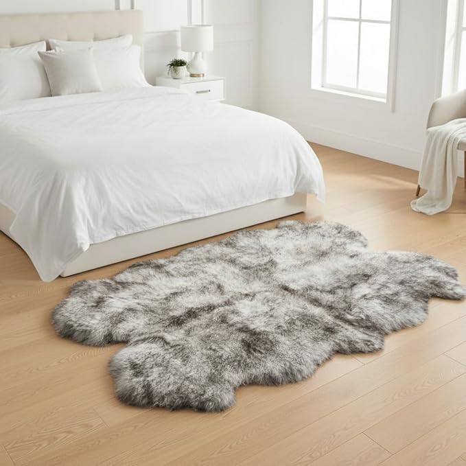 Super Area Rugs Premium Genuine Sheepskin Rug 4' x 6' Long Fur Soft & Natural Shaggy Living Room Rug, Wolf Tip Brown, Four Pelt