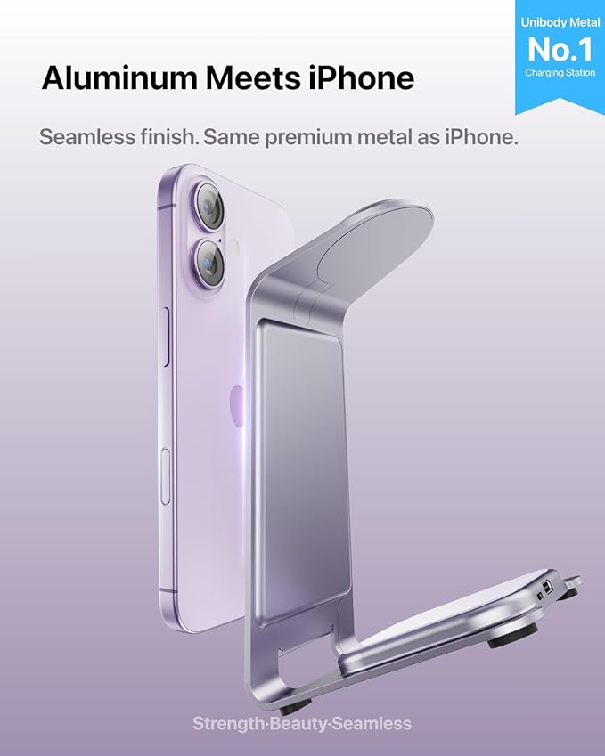 Intoval Aluminum 3 in 1 Wireless Charging Station for iPhone 17 16 15 14 13 12 11 Pro Max XR, Wireless Charger for Apple Watch 11 10 9 8 7 Ultra SE 3 2, Phone Charger for AirPods 4 Pro 2 3 (Lavender)