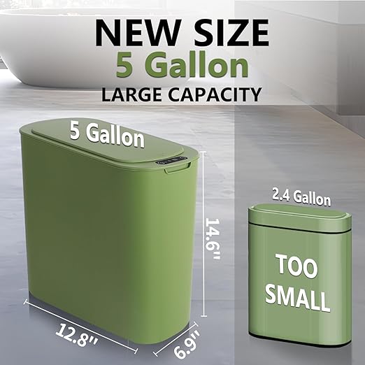TIPGO 5 Gallon Motion Senor Bathroom Trash Can with Lid, Automatic Garbage Can Touchless, Smart Plastic Waste Basket for Narrow Spaces, Bathroom, Office, Bedroom, Living Room (Green)