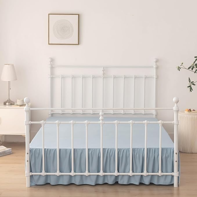 TSUTOMI Bed Skirt Twin Size Ruffled Bed Skirt with Split Corners, 14 Inch Drop Dust Ruffle Bed Skirts with Platform, Gathered Style, 100% Microfiber, Grayish Blue
