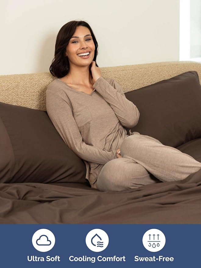 Extra Deep Full Sheet Set - 6 Piece Breathable and Cooling Sheets - Hotel Luxury Bed Sheets Set - Easy & Secure Fit - Soft, Wrinkle Free and Comfy Sheets Set - Brown Sheet Set with Extra Deep Pockets
