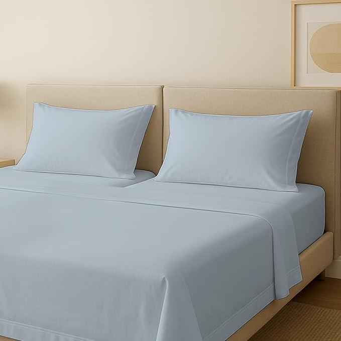 Carressa Linen Split King Sheets Sets for Adjustable Bed - 100% Egyptian Cotton 600 Thread Count 5 PC Top Split King Sheet Set (Light Blue), 16" Deep Pocket Silky Soft Cooling Luxury Hotel Sheets