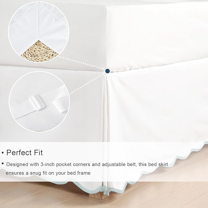 HIG Queen Bed Skirt - Easy Fit Scallop Edge Pleated Bedskirts With Spilt Coner, 18 Inch Drop Anti-Slip Dust Ruffle, Thick Fabric for Enhanced Privacy, Pre-Washed for Long-Lasting Use, Machine Washable