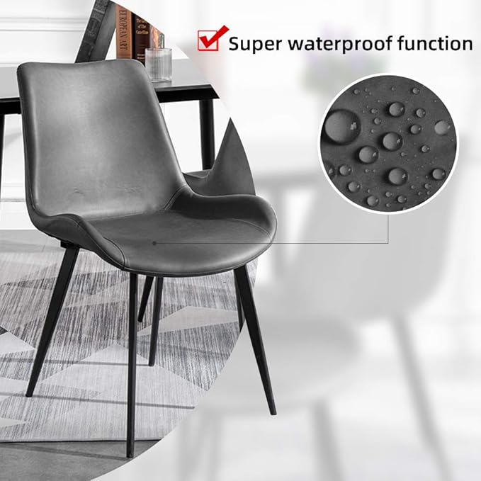 Dining Chairs Set of 2, Modern Kitchen & Dining Room Chairs, Upholstered Faux Leather Cushion Seat and Sturdy Metal Legs (2 Grey Chairs)