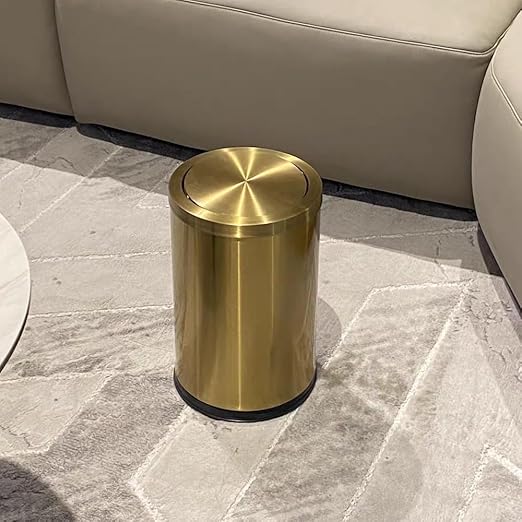 2.4 Gallon Brass Gold Bathroom Trash Can, Fancy Waste Basket Powder Room Bedroom, Elegant Modern Decorative Garbage Can for Restroom Office Hotel Kitchen (Gold Single Layer)
