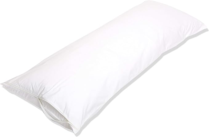 Amazon Basics Body Pillow Pillowcase with Zipper, 100% Cotton Hypoallergenic, Pillow Protector, White (55 x 21 Inches), Pillows Not Included