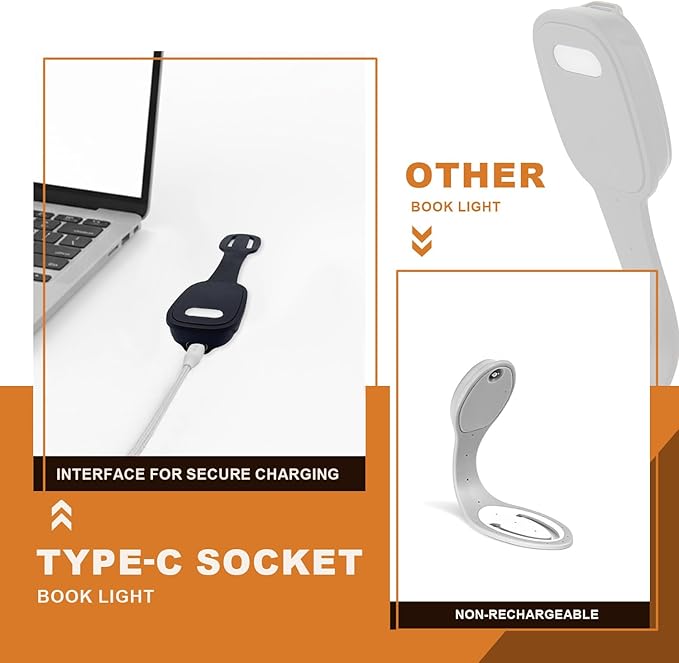 Rechargeable Book Light for Kids at Night – Portable Clip-On LED Light with Dimmable Brightness Ideal for Kids & Adults, Bedtime & Travel–Eye-Caring, Flexible, Gift for Book Lovers,Black