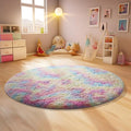 Ophanie Round Rugs 4Ft Rainbow Circle Area Rug, Colorful Unicorn Bedroom Dorm Decor for Teen Girls, Cute Fluffy Fuzzy Plush Soft Shaggy Living Room Carpet for Kids Baby Home Aesthetic Nursery Playroom