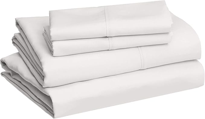 Amazon Basics Lightweight Super Soft, Wrinkle-Free, Breathable Microfiber 4 Piece Bed Sheet Set with 14-Inch Deep Pockets, Queen, Cream, Solid