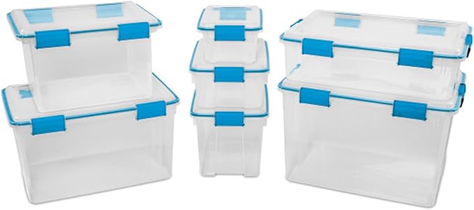 Sterilite 16-Pack Gasket Box, Weather-Resistant Storage Bins with Latching Lids, 54 Quart - Heavy-Duty Organizing Containers for Closet, Bathroom, and Office