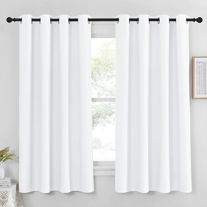 NICETOWN White Room Darkening Curtain for Bedroom 63 inches Long - (50% Blackout) Grommet Thermal Insulated Window Treatment Sound Reducing Drapes for Living Room (1 Panel, W52 x L63)