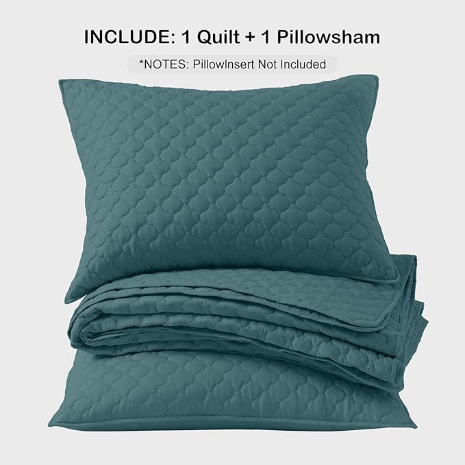 HORIMOTE HOME Quilt Twin Size Teal Blue, Lightweight Quilt for Summer Ultra-Soft Microfiber Modern Style Quilted Clouds Pattern Bedspread Quit Set 2 Pieces (1 Quilt and 1 Pillow Sham)