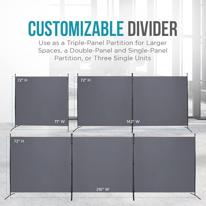 Steel-AID Triple-Panel Privacy Room Divider – Folding Partition Privacy Screen for Office, Classroom, Dorm Room, Kids Room, Studio, Conference - 216" x 72" - Easy to Assemble, Freestanding & Foldable