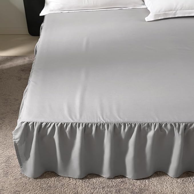 Bed Skirt Queen Size Ruffled Bed Skirt with Split Corners, Queen Bed Skirt 12 Inch Drop, TSUTOMI Queen Size Bed Skirt Light Grey for Ruffled Bed Skirt with Split Corners, Bed Skirt Queen Size