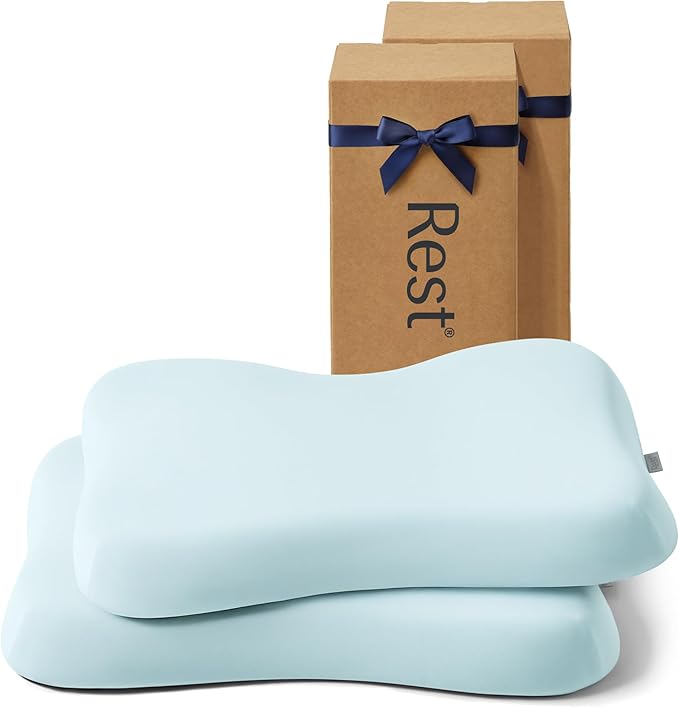 REST® Evercool® Cooling Pillow, Set of 2, Instant Cool-to-Touch Shell Fabric & Breathable Silicone Sponge Core for All-Night Temperature Regulation & Ergonomic Support, Low Height, Light Blue