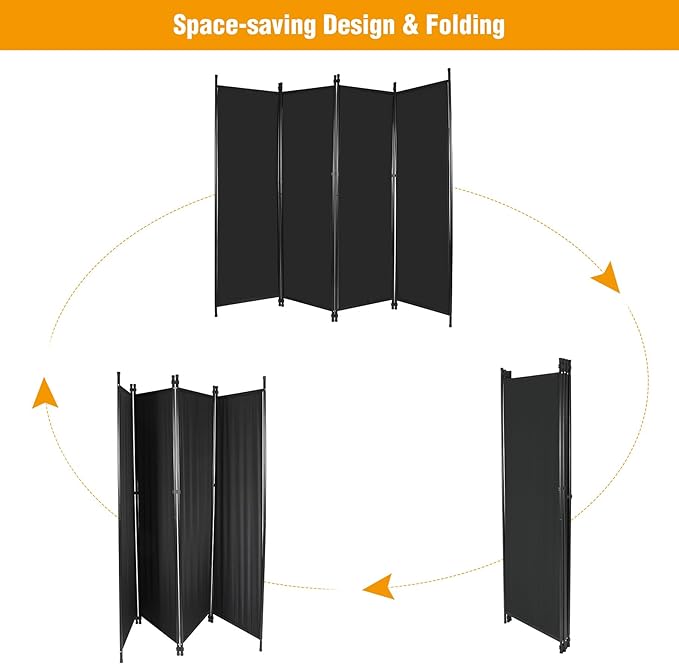 4 Panel Folding Room Divider, 6.7FT Wide Portable Privacy Screen, Room Partition Wall Dividers, Freestanding Partition Room Separation for Bedroom Office Restaurant Hospital, 80" Wx68 H, Black