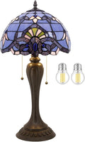 WERFACTORY Tiffany Lamp Stained Glass Table Bedside Lamp 12X12X22 Inches Blue Purple Baroque Style Lavender Reading Desk Light Decor Bedroom Living Room Home Office S003C Series