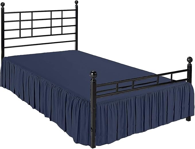 Ruffled Bed Skirt with Split Corners, Navy Blue, King 14 Inch Drop Bedskirt, Hotel Quality Brushed Microfiber Wrinkle Free Dust Ruffle Bed Skirt King Size