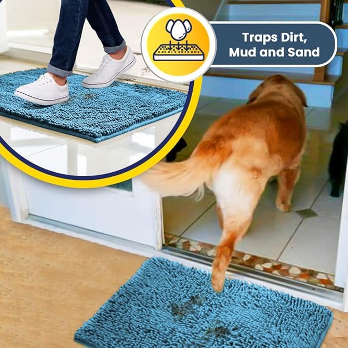 Muddy Mat® | Super Absorbent Door Mat Indoor, Microfiber Quick Dry Chenille Entryway Rug, Non-Slip Front Door Mat, Indoor Mats for Entryway, Machine Washable Pet Rug, Sky Blue 48"x72"